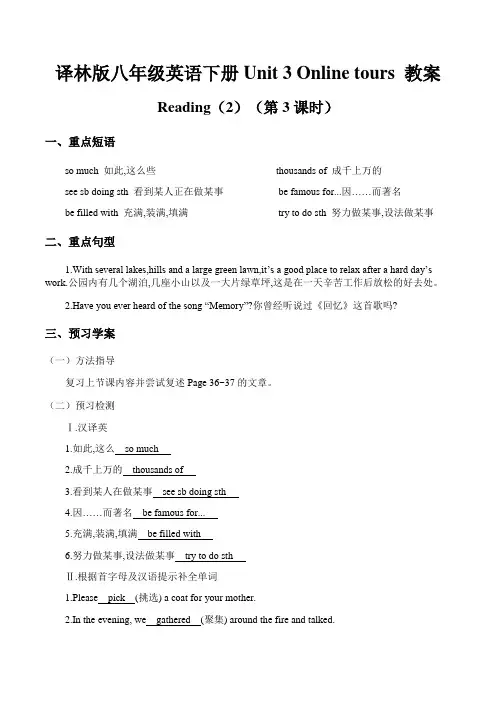 译林版八年级英语下册 Unit 3 Online tours 教案之Reading(2)(第3课时)