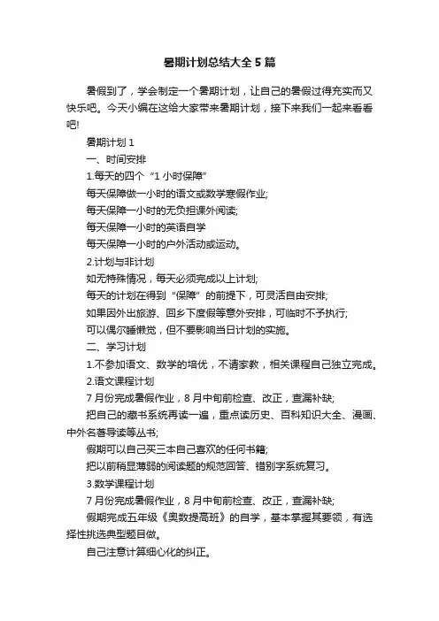 暑期计划总结大全5篇