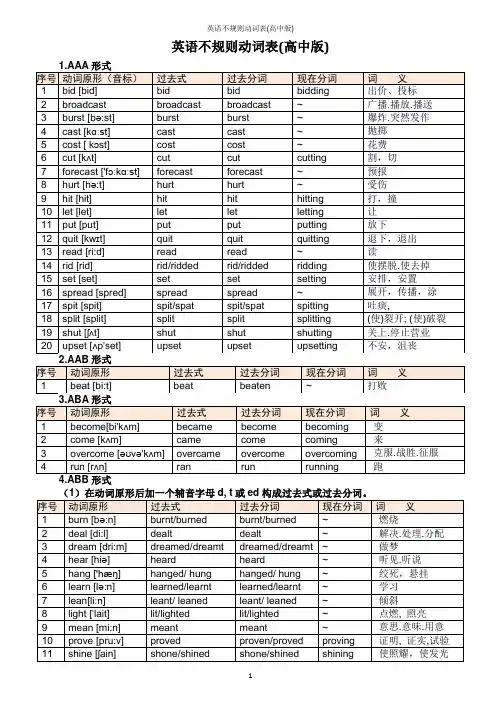 英语不规则动词表(高中版)