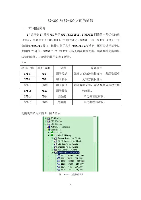 s7-300和s7-400之间的通信