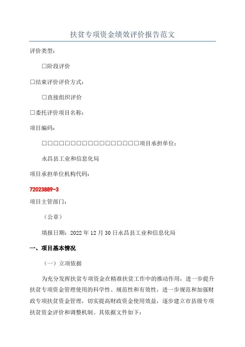 扶贫专项资金绩效评价报告范文
