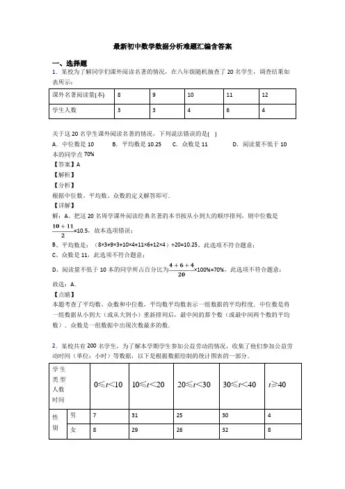 最新初中数学数据分析难题汇编含答案