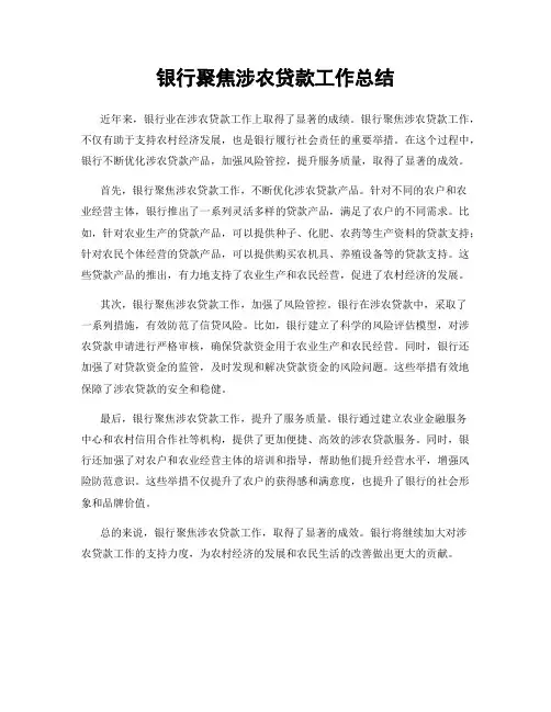 银行聚焦涉农贷款工作总结