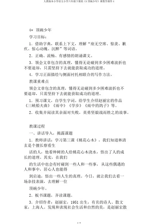 人教版本小学语文小学六年级下册的《4顶碗少年》课教学课件4