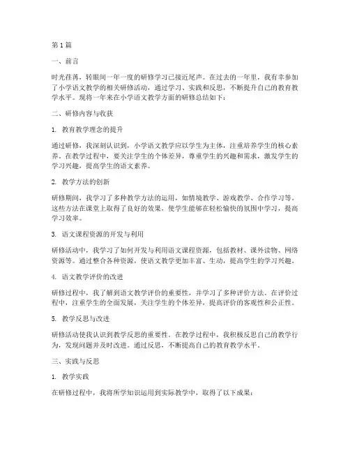 年度研修总结小学语文(3篇)