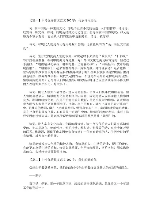 中考优秀作文范文800字：传承诗词文化