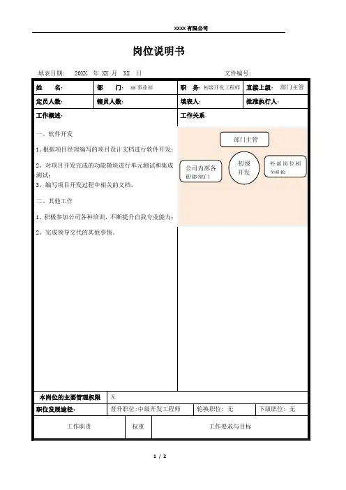 岗位说明书-初级开发工程师