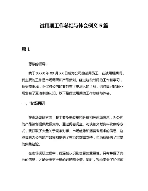 试用期工作总结与体会例文5篇
