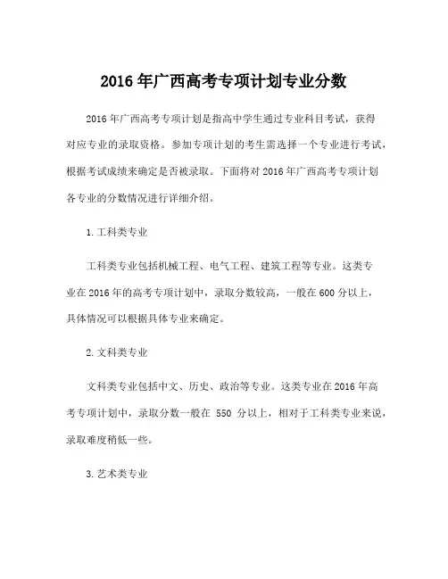 2016年广西高考专项计划专业分数