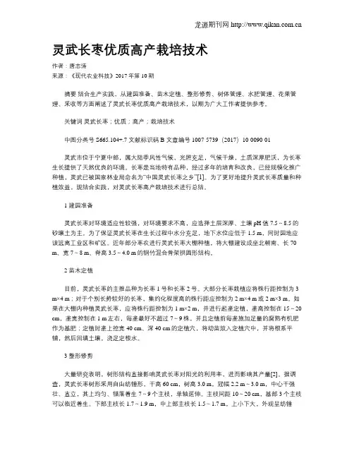 灵武长枣优质高产栽培技术