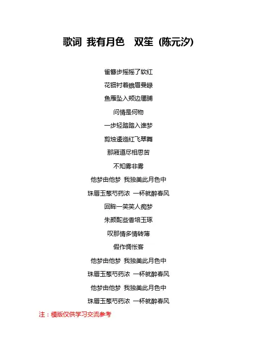 歌词 我有月色  双笙 (陈元汐)