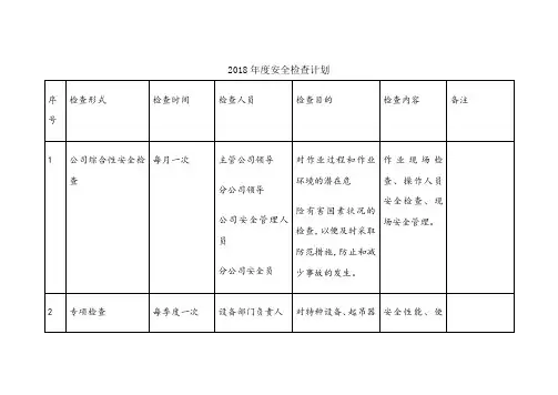 2018年度安全检查计划