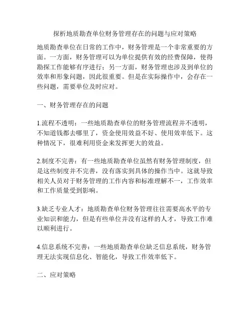 探析地质勘查单位财务管理存在的问题与应对策略