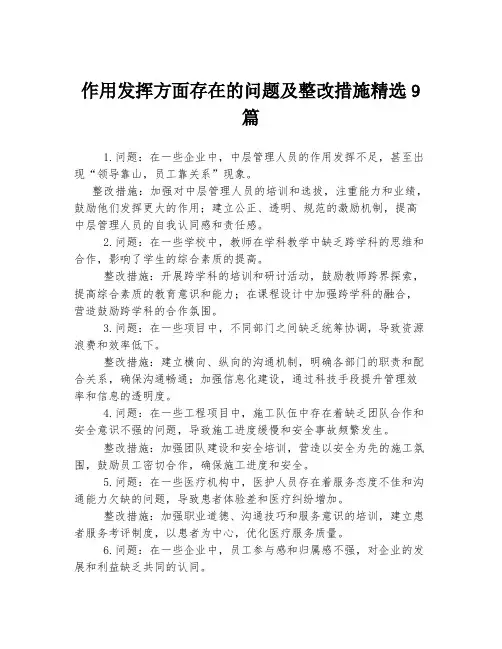 作用发挥方面存在的问题及整改措施精选9篇