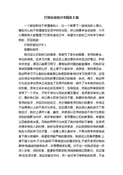 打架反省检讨书精选5篇