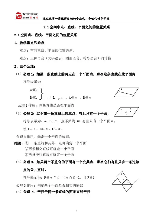 点线面位置关系(知识点加典型例题)