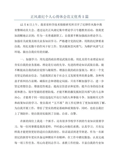 正风肃纪个人心得体会范文优秀5篇