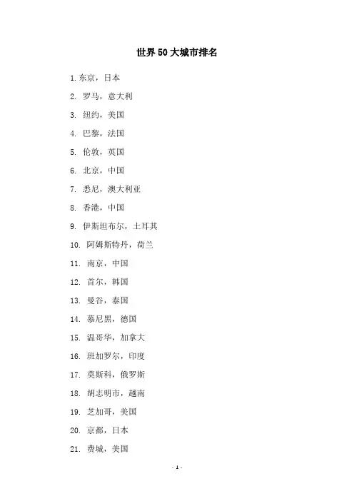 世界50大城市排名