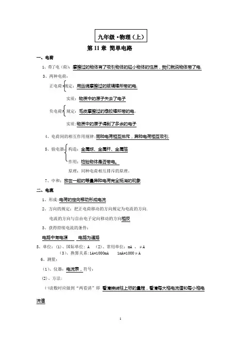 (粤沪版)九年级物理(上册)知识点整理