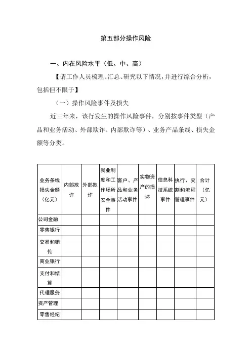 银行操作风险评估模板