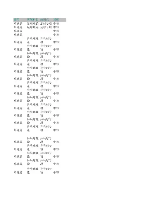 体育理论考试乒乓球单选题