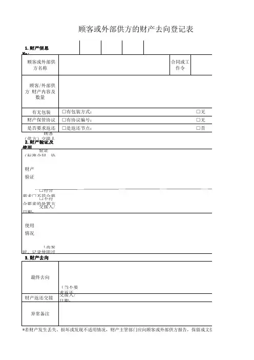 顾客财产登记表