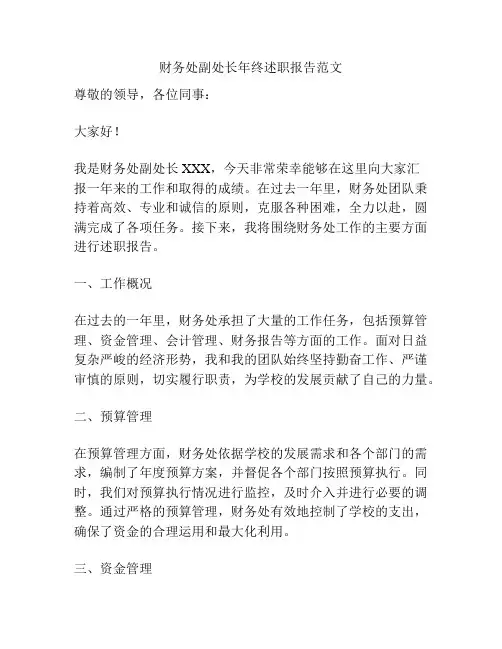 财务处副处长年终述职报告范文