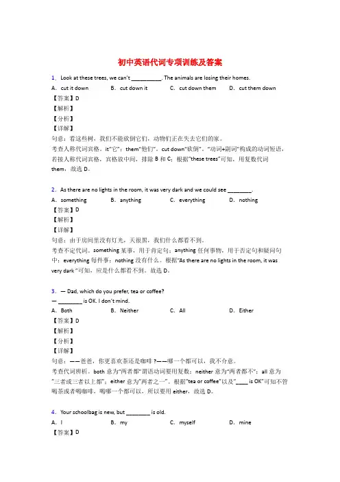 初中英语语法专项代词练习及答案