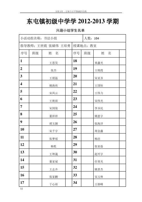 各兴趣小组学生名单小组名单