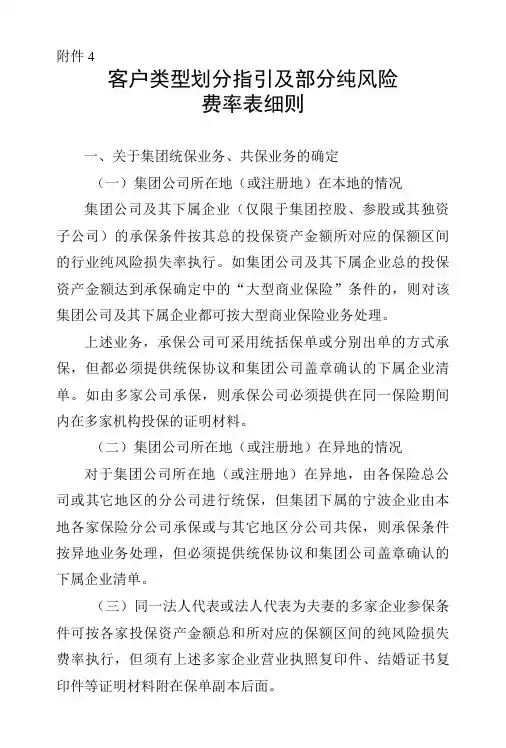 客户类型划分指引及部分纯风险损失率细则