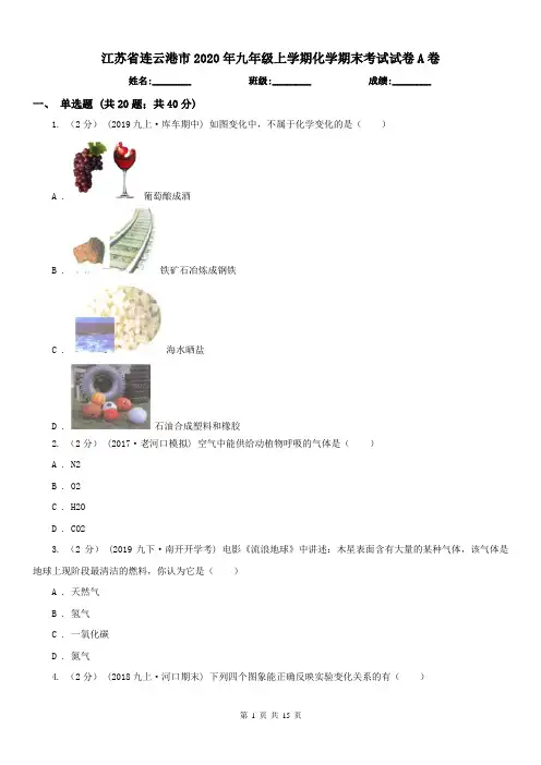 江苏省连云港市2020年九年级上学期化学期末考试试卷A卷
