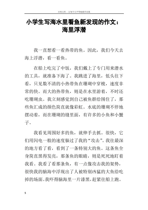 小学生写海水里看鱼新发现的作文海里浮潜