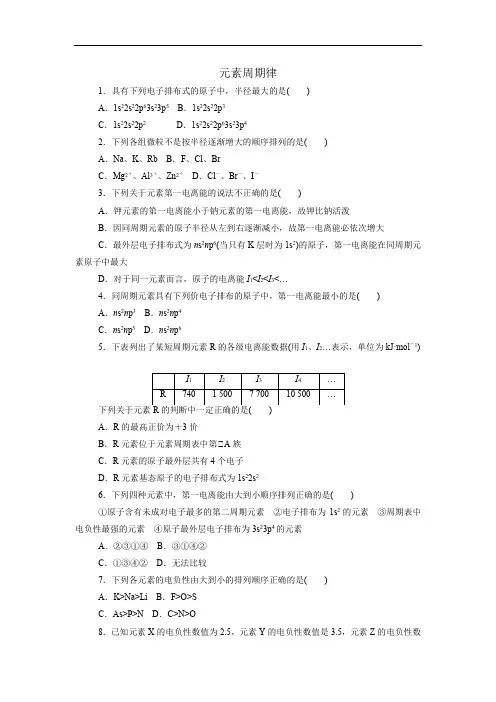 新人教版选修3高二化学一课一练：1.2.2 元素周期律