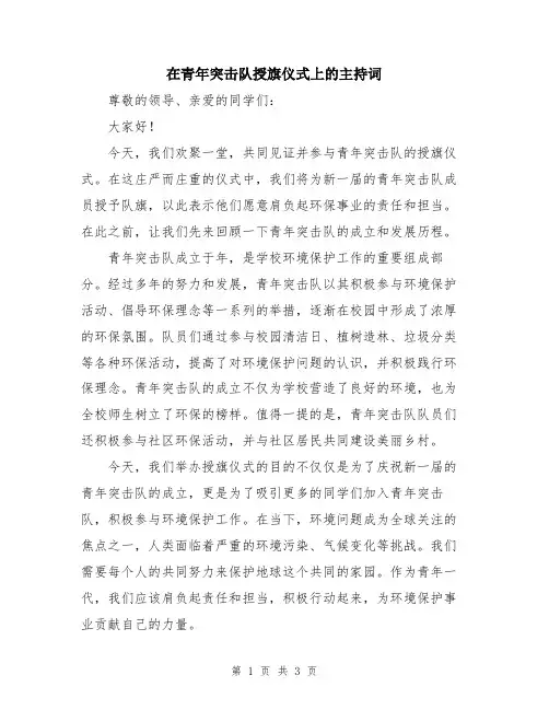 在青年突击队授旗仪式上的主持词