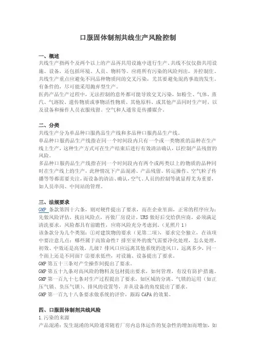 口服固体制剂共线生产风险控制