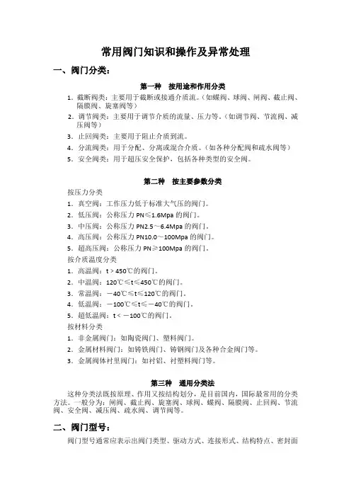 常用阀门知识和操作及异常处理
