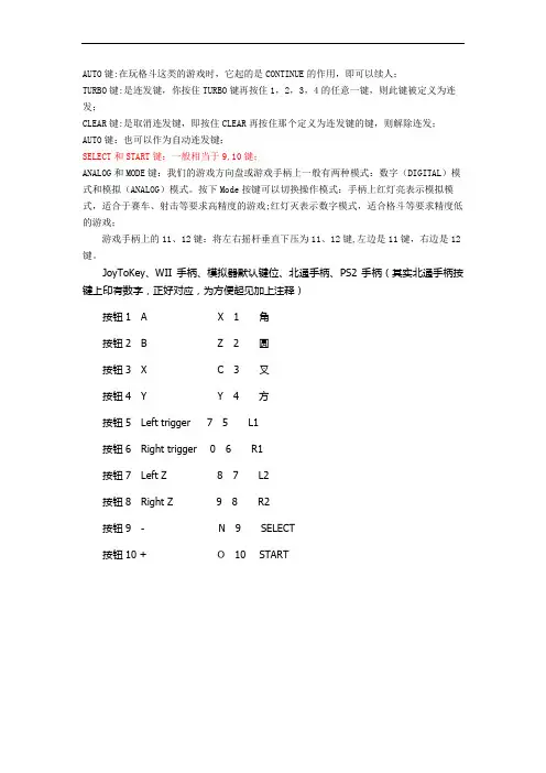 游戏手柄按键说明