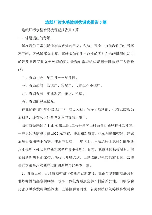 造纸厂污水整治现状调查报告