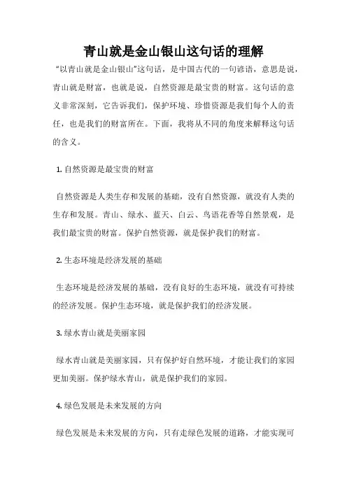 青山就是金山银山这句话的理解