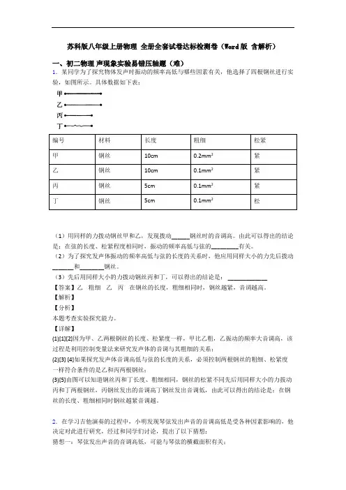 苏科版八年级上册物理 全册全套试卷达标检测卷(Word版 含解析)