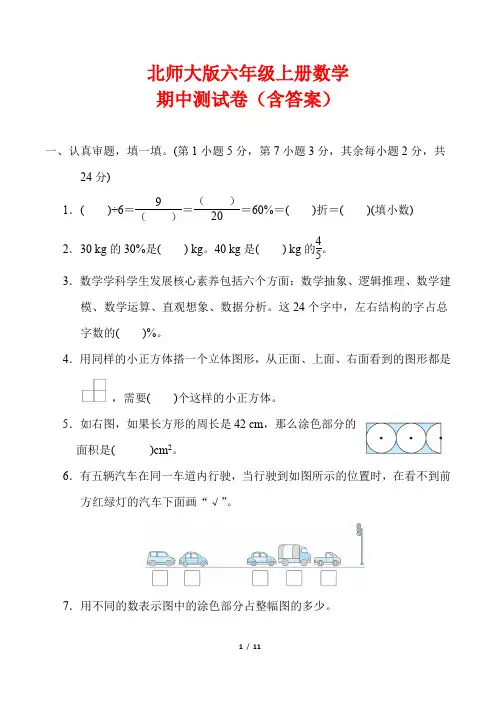 北师大版六年级上册数学期中测试卷(含答案)