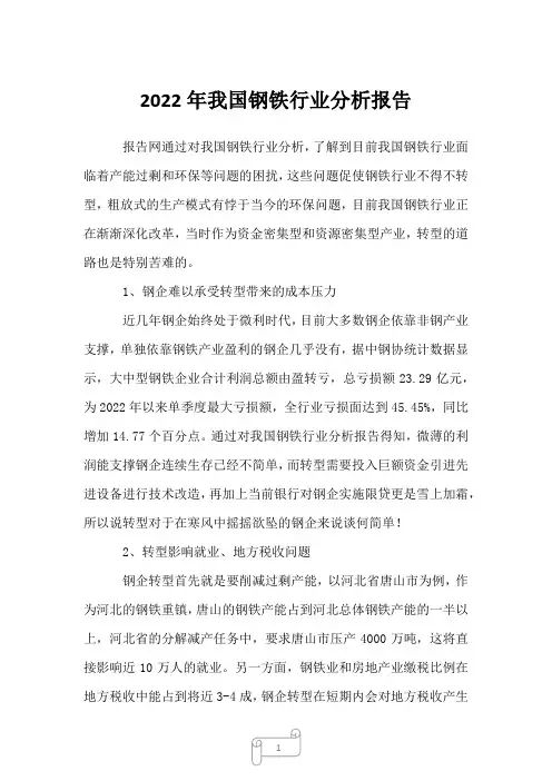 2023年我国钢铁行业分析报告