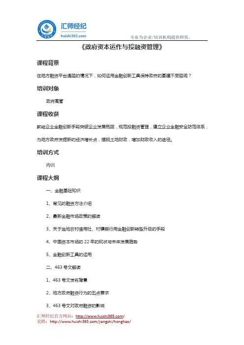 宏皓：《政府资本运作与投融资管理》
