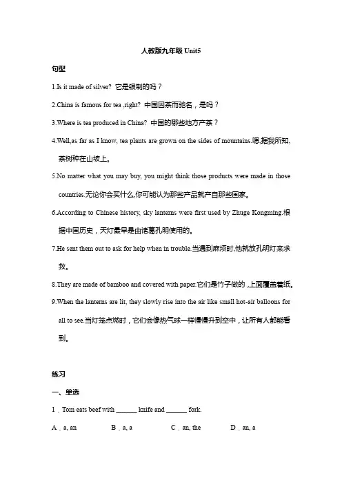 +Unit5+句型及练习讲义 人教版英语九年级全册