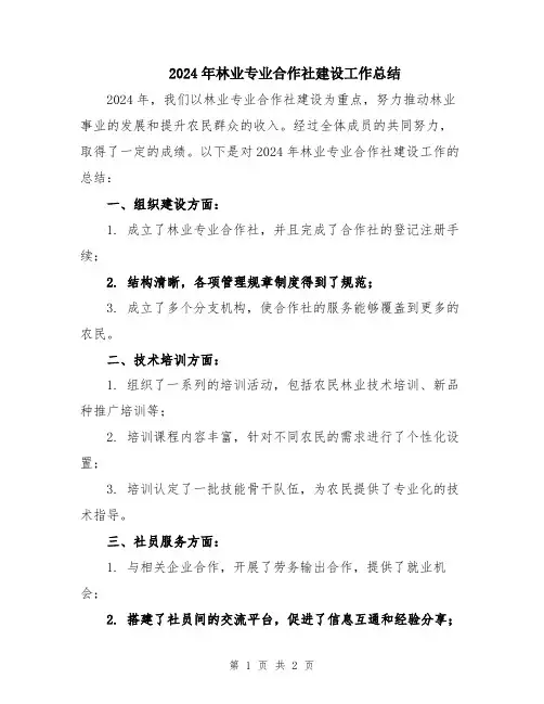 2024年林业专业合作社建设工作总结