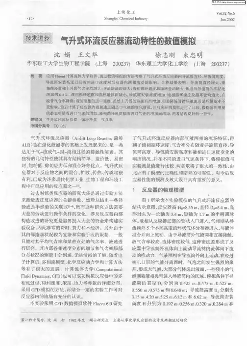 气升式环流反应器流动特性的数值模拟