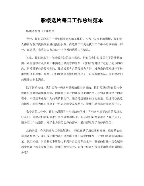 影楼选片每日工作总结范本