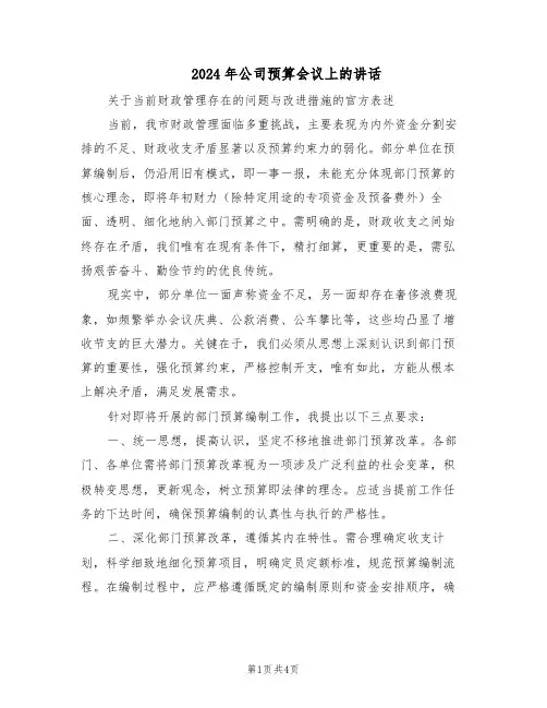 2024年公司预算会议上的讲话（二篇）