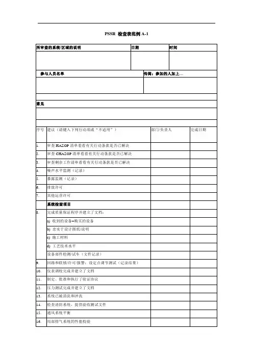 化工装置开车前安全审查指南PSSR_检查表