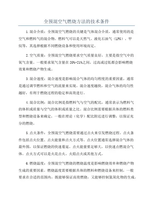 全预混空气燃烧方法的技术条件